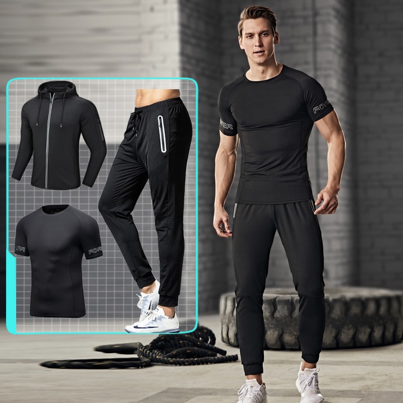 Running Gear Long Sleeve - 3pcs Men's Fitness Sportswear Set Short